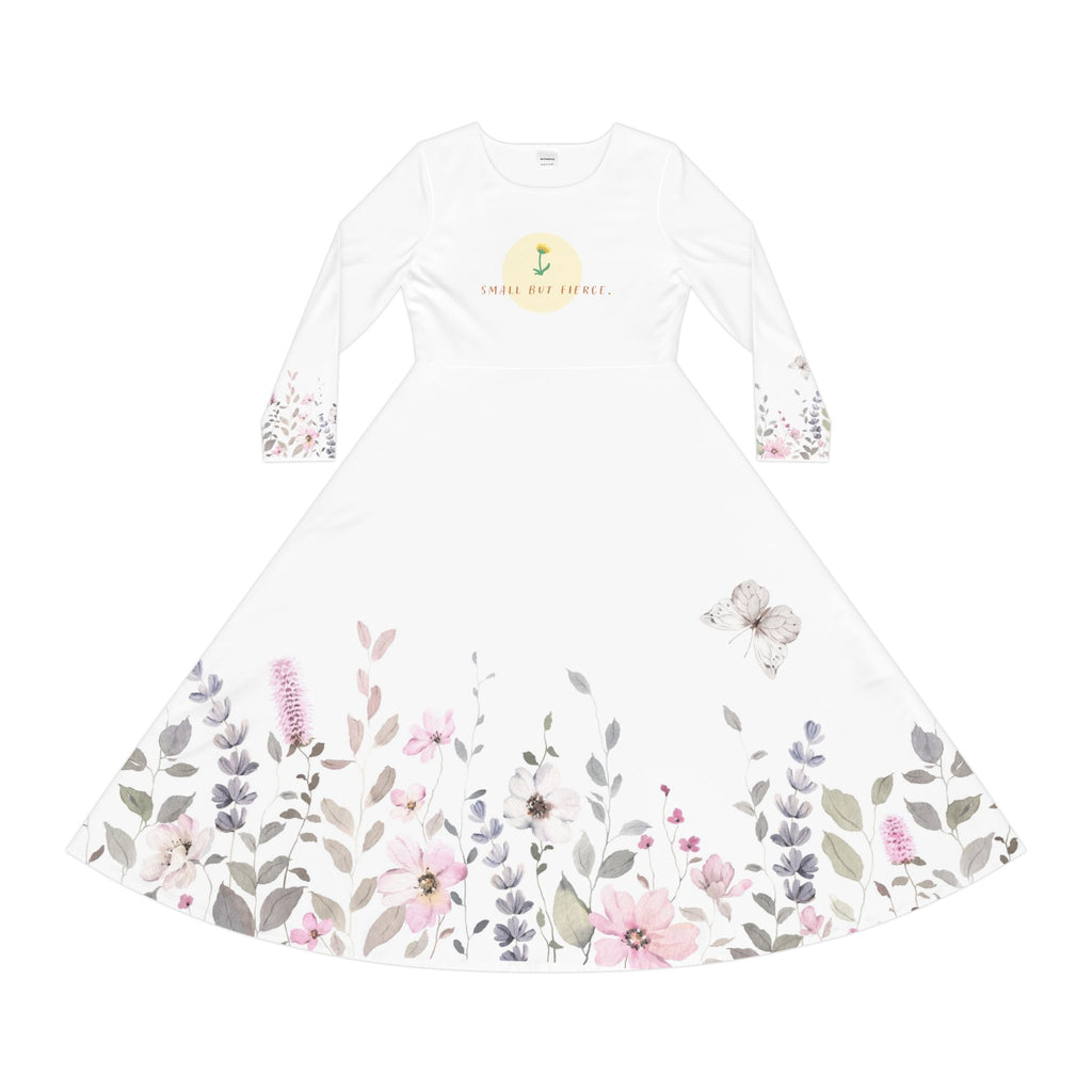 Floral Ballet Dress — Long Sleeve AOP Dance Gown with Butterfly Accents