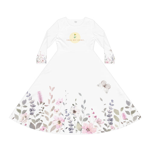 Floral Ballet Dress — Long Sleeve AOP Dance Gown with Butterfly Accents