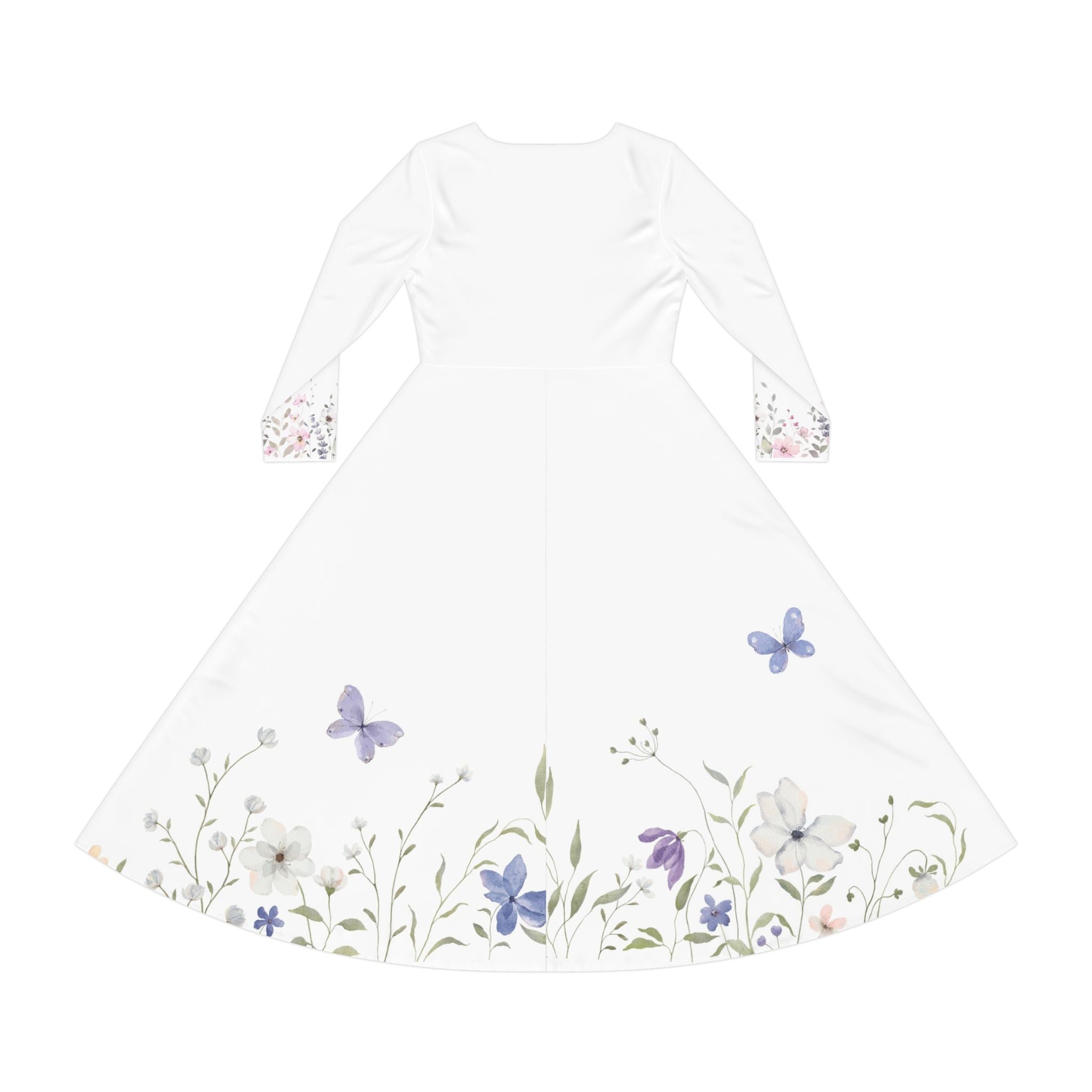Floral Ballet Dress — Long Sleeve AOP Dance Gown with Butterfly Accents