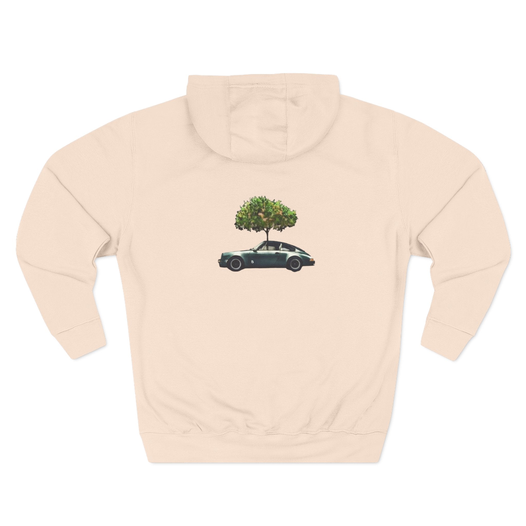 Vintage Car Tree Hoodie — Retro Sports Car with Tree Graphic Fleece Hoodie