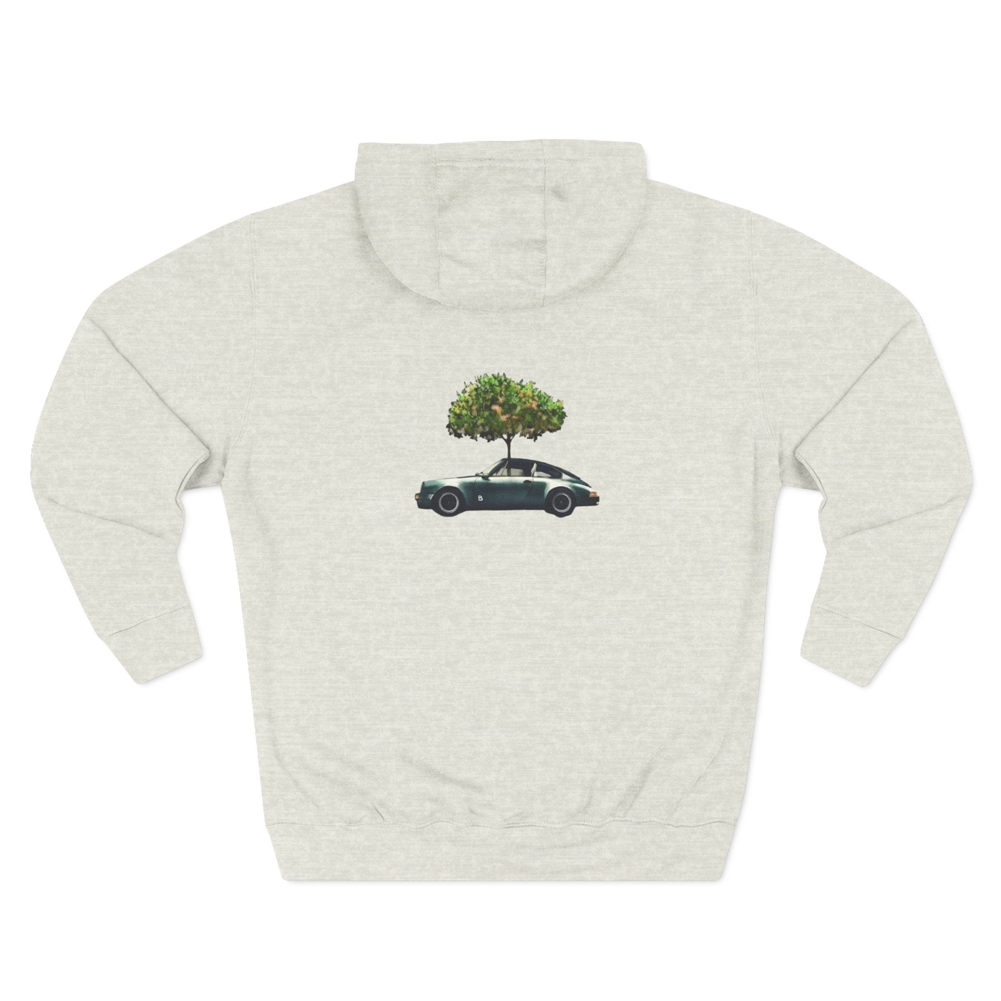 Vintage Car Tree Hoodie — Retro Sports Car with Tree Graphic Fleece Hoodie