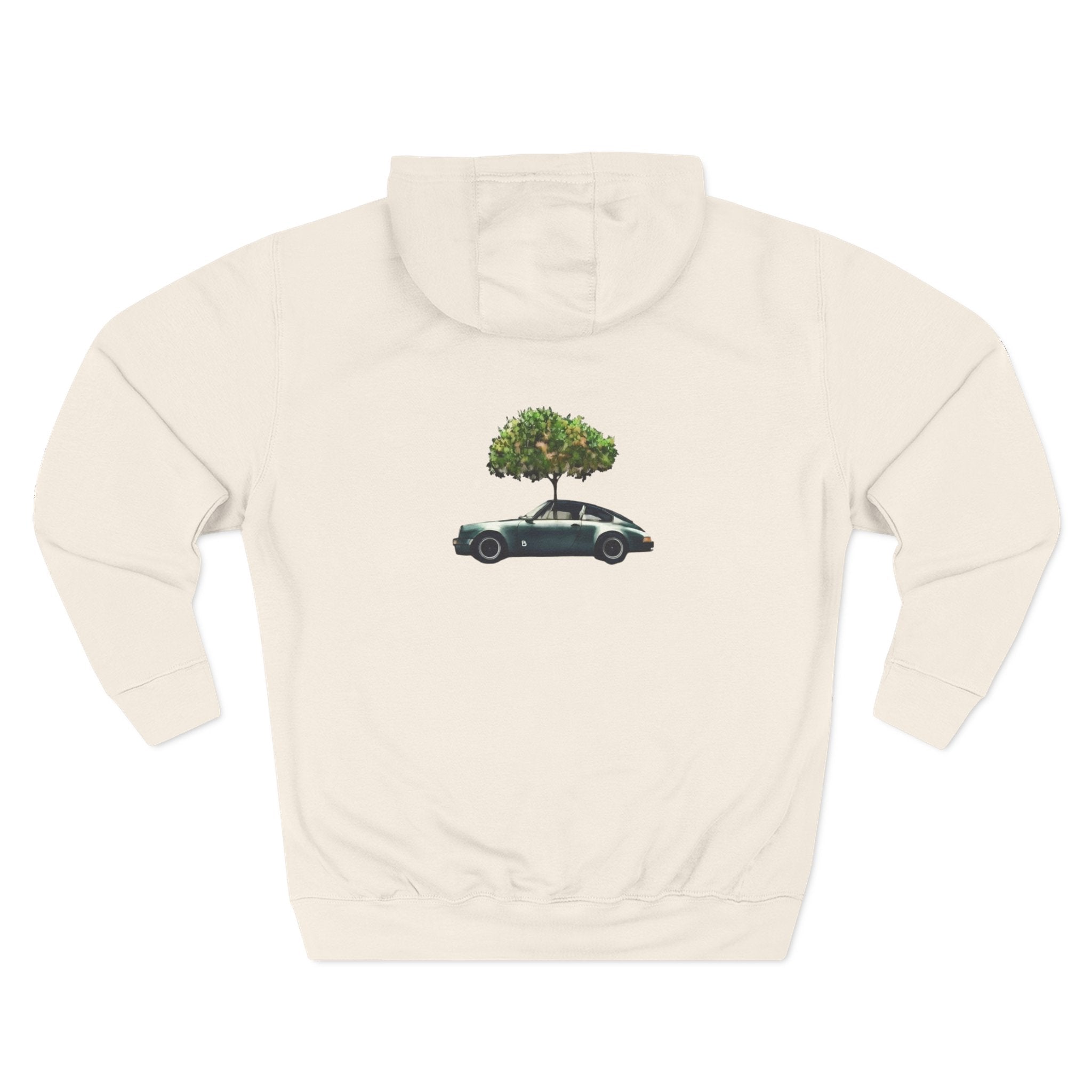 Vintage Car Tree Hoodie — Retro Sports Car with Tree Graphic Fleece Hoodie