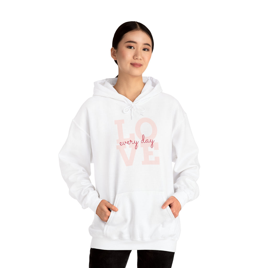 Love Every Day Hoodie — Pink Heart Tic‑Tac‑Toe Graphic Pullover